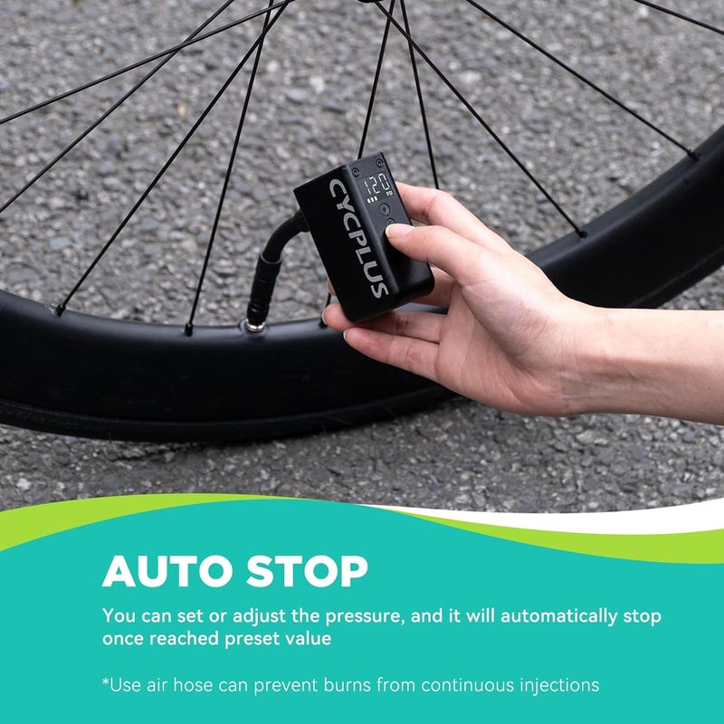 CYCPLUS AS2 PRO Tiny Bicycle Pump with Gauge, Max 120 PSI Electric Mini Pump, Auto Stop, with Presta and Schrader Valve for E-Bike, MTB, and Road Bike (2025 Updated Version) - Image 5